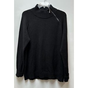 Charlie B womens black mock neck sweater white heart on back size Large #41-1025